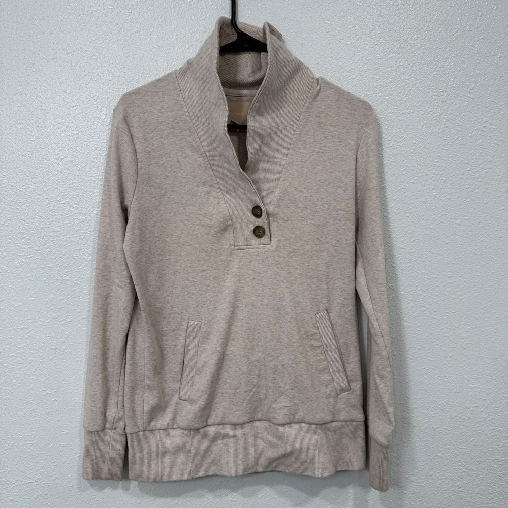 Banana Republic Beige Funnel Neck Snap Button Pocket Sweatshirt Pullover M